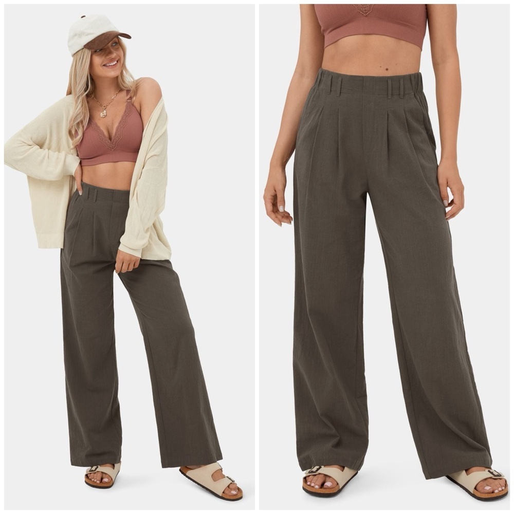 Halara High Waisted Plicated Side Pocket Wide Leg Casual Linen Feel Pants
